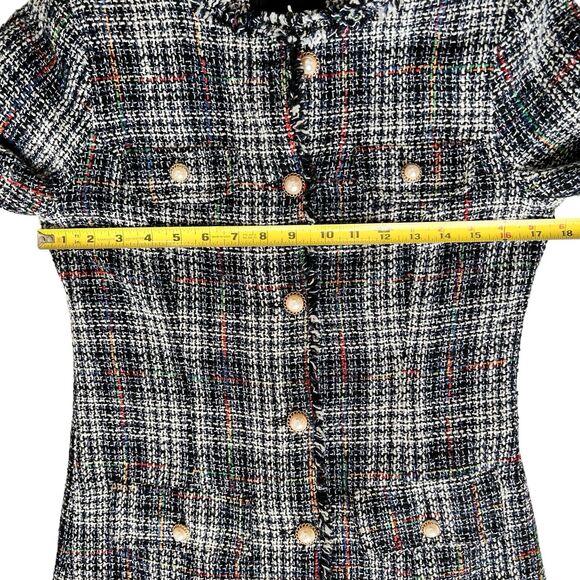 Fringed Plaid Jacket Boucle Women S Blue White Blazer Classic Professor Academia - Picture 14 of 16